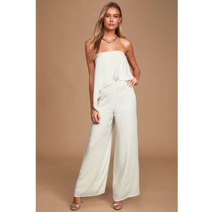 NWT Lulus Satin Strapless Wide Leg Jumpsuit